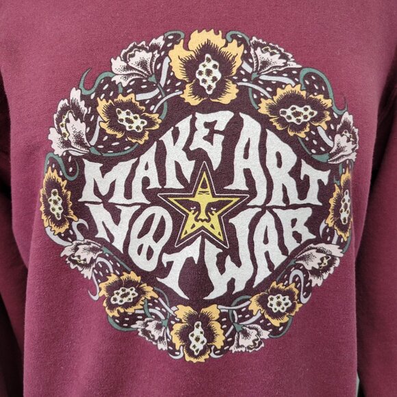 Obey "Make Art Not War" Burgundy Crewneck Sweatshirt Small - Picture 2 of 10
